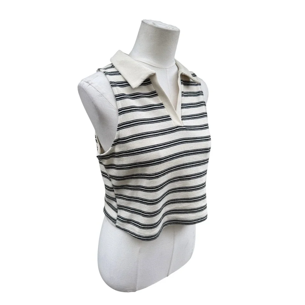 Kirious Los Angeles Striped Sleeveless Knit Polo Top Womens Large Black Cream